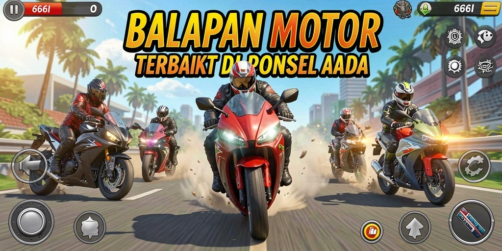 Tampilan gameplay menegangkan dalam balapan motor di 666I.