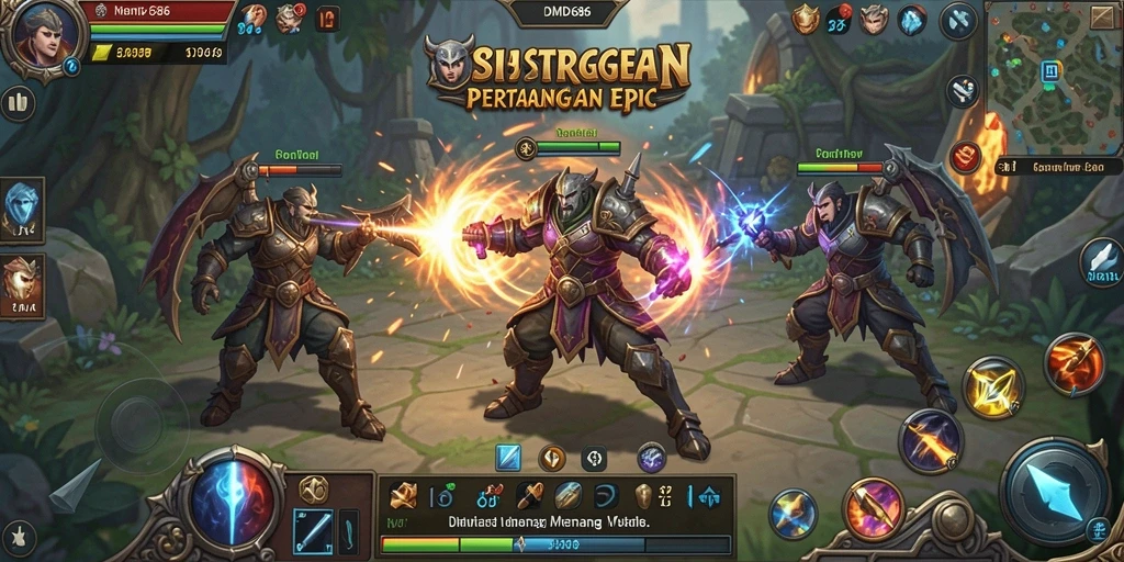 Gameplay DMD686 menunjukkan aksi strategi yang mendebarkan dan pertarungan intens.