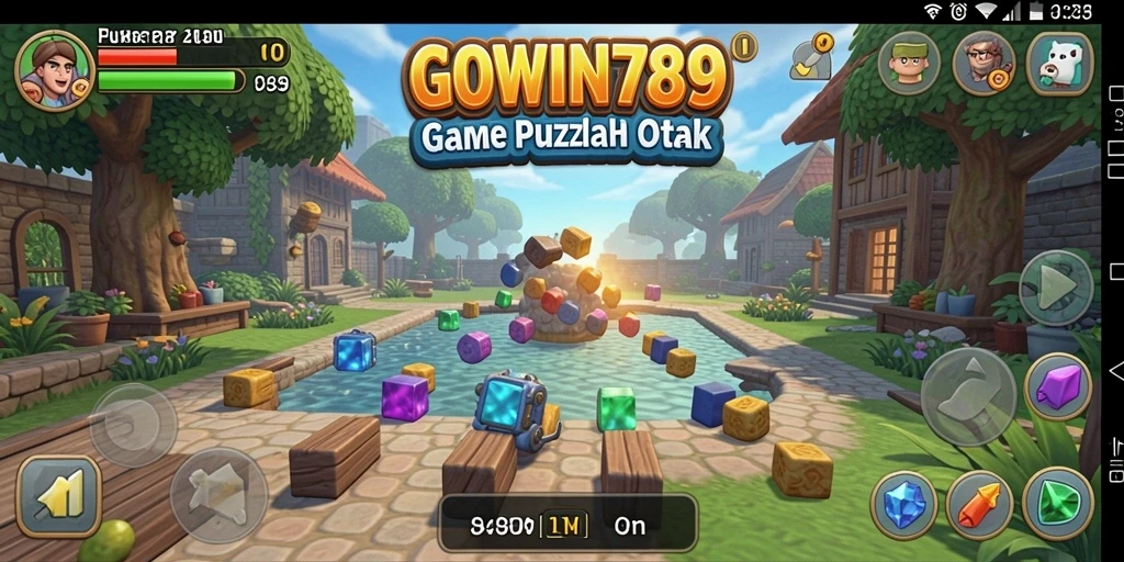 Screenshot GOWIN789 menampilkan tantangan puzzle yang menarik dan lingkungan yang cerah.