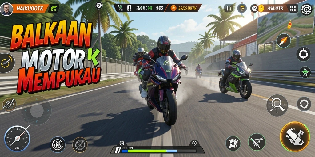 Gameplay HAIKUOTK dengan balapan motor yang seru dan menegangkan.