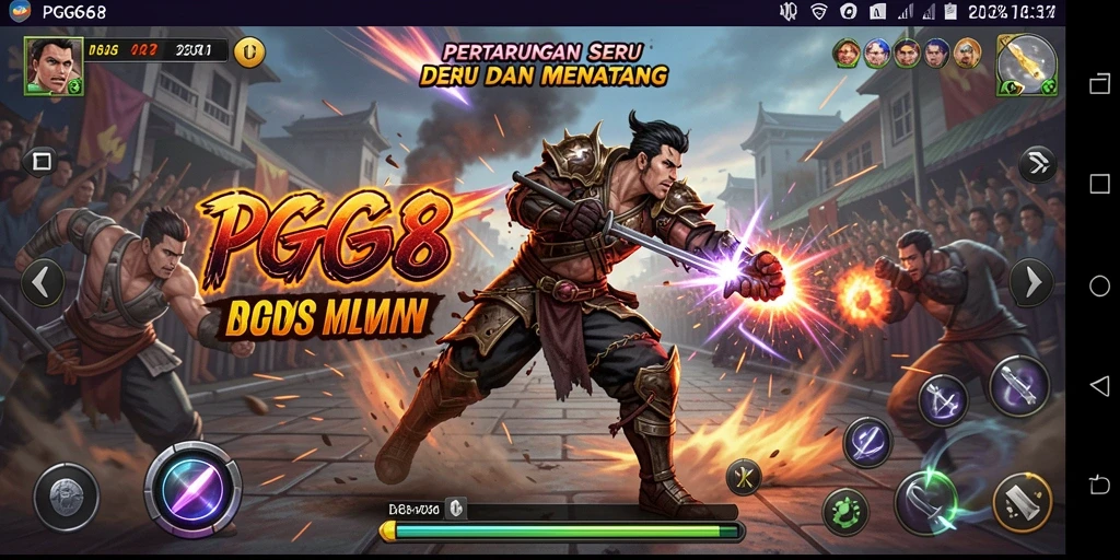 Tampilan gameplay PGG68 dengan pertarungan seru dan karakter-kharakter unik.