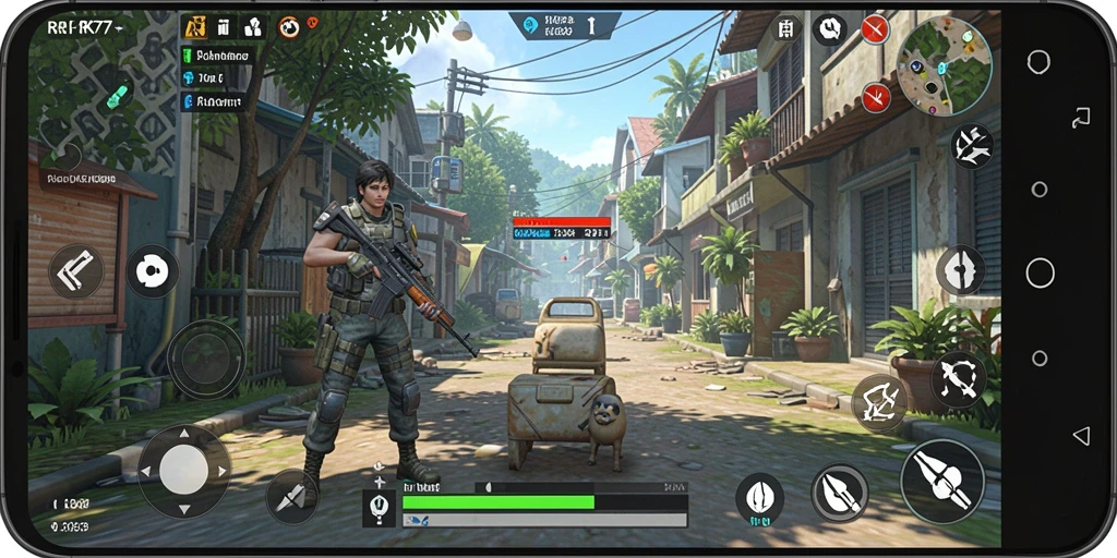Tampilan gameplay <strong>RK77</strong> dengan berbagai pilihan dan grafik yang menarik.